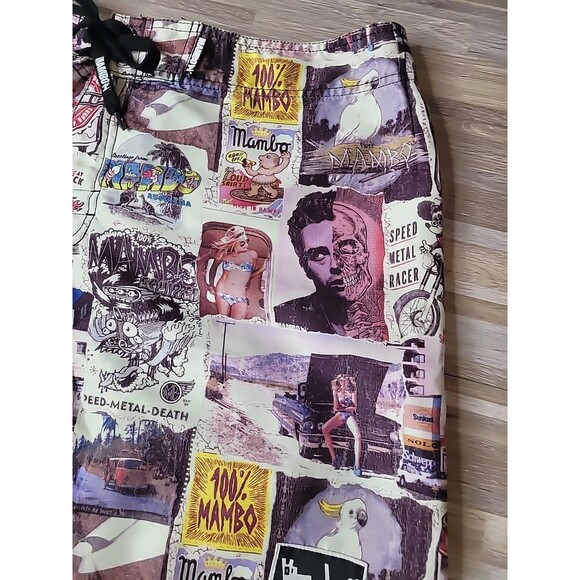 Mambo Australia‎ Board Shorts Men's Size 36 Graphic Comic Portrait Skull Pinup - Picture 2 of 13